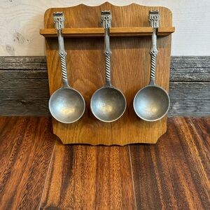 Vintage Pewter Wedding Spoons w Hanging Rack